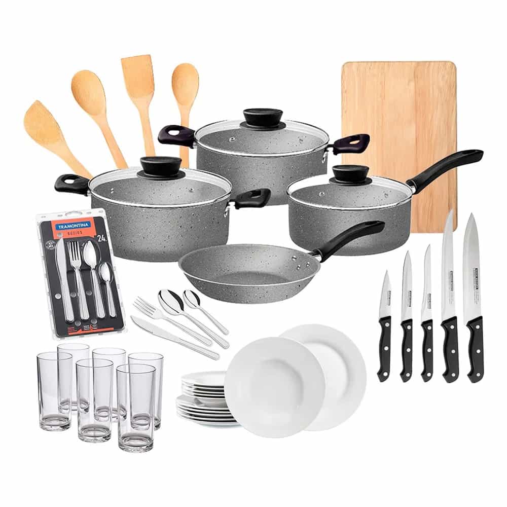 Juego De Ollas Cocina Batería Tramontina 56 Piezas Cubiertos