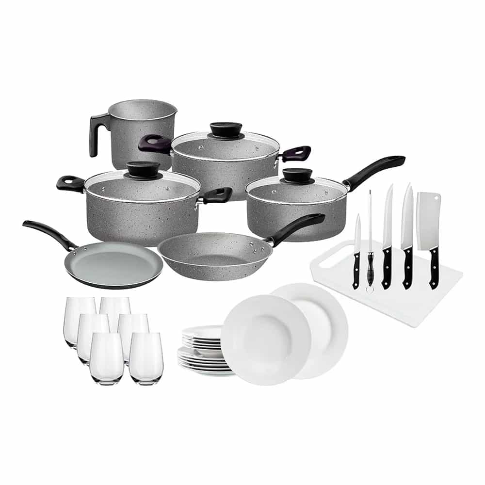 Ollas De Cocina Juego Tramontina Vasos Platos Ceramica 33 Pz