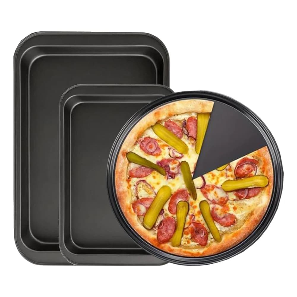 Set 3 Asaderas Para Horno Rectangular Pizza Antiadherente — imagen 1 de 4