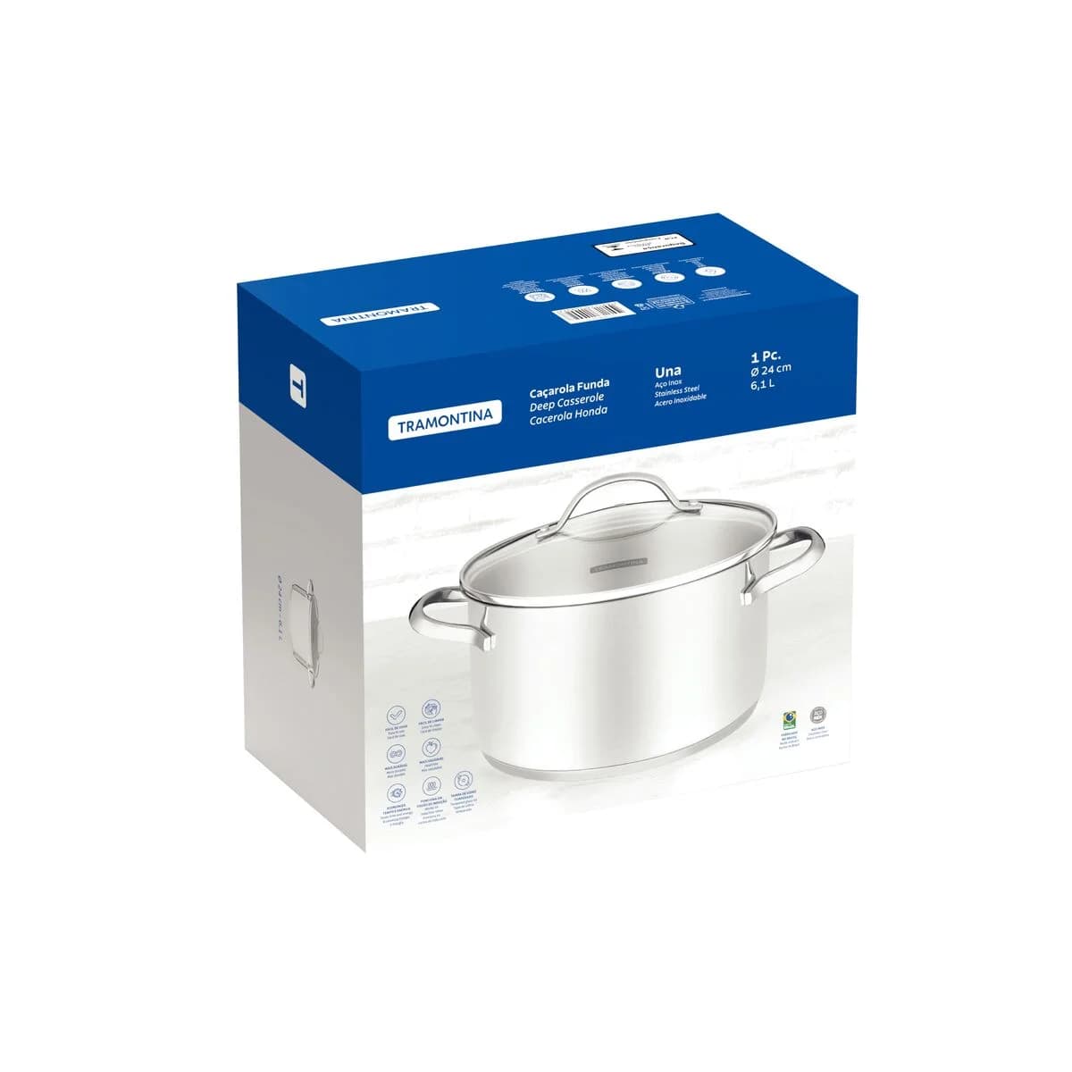 Olla Tramontina Induccion 24 Cm 6,10 Litros Acero Inox Una — imagen 2 de 3