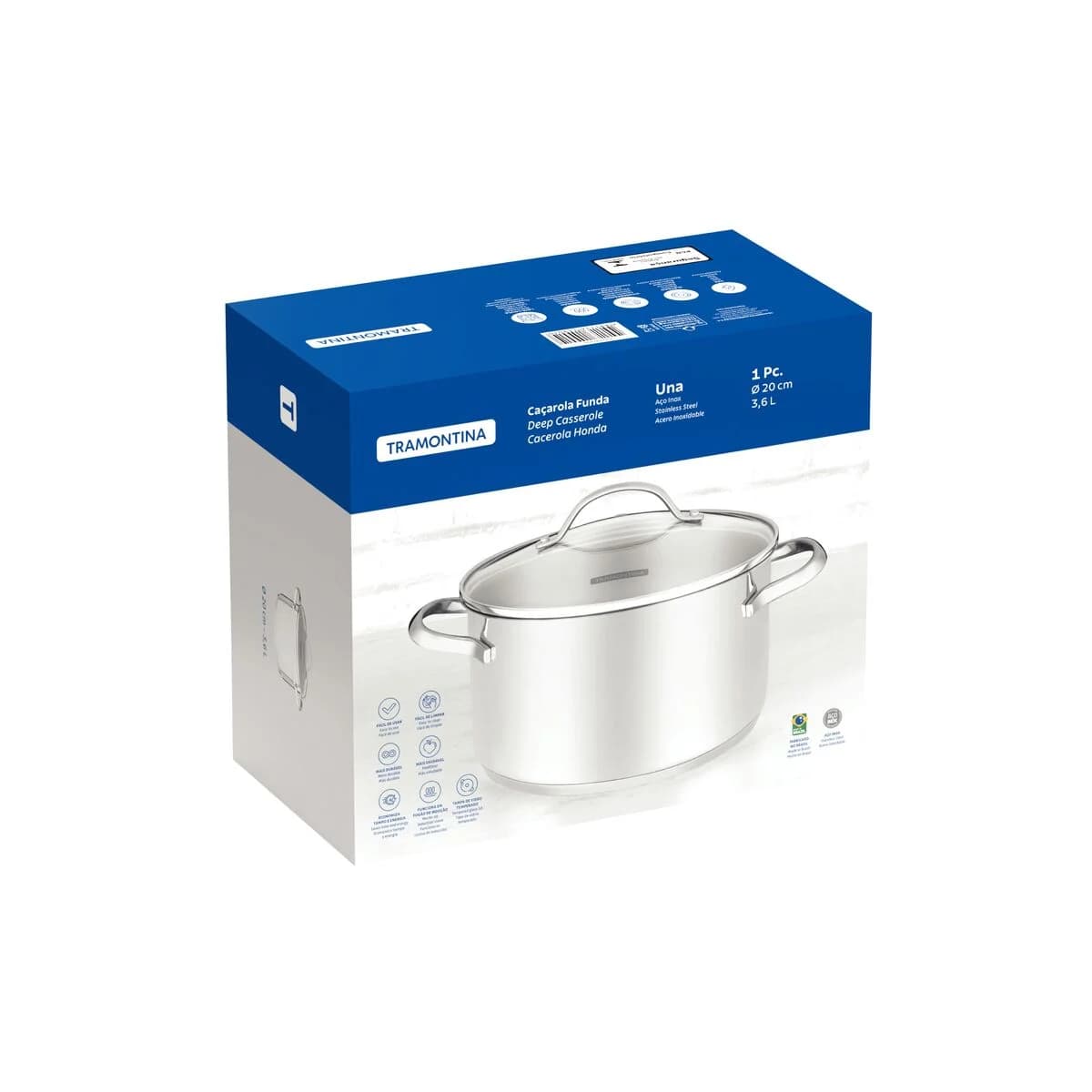 Olla Tramontina Induccion 20 Cm 3,60 Litros Acero Inox Una — imagen 2 de 2