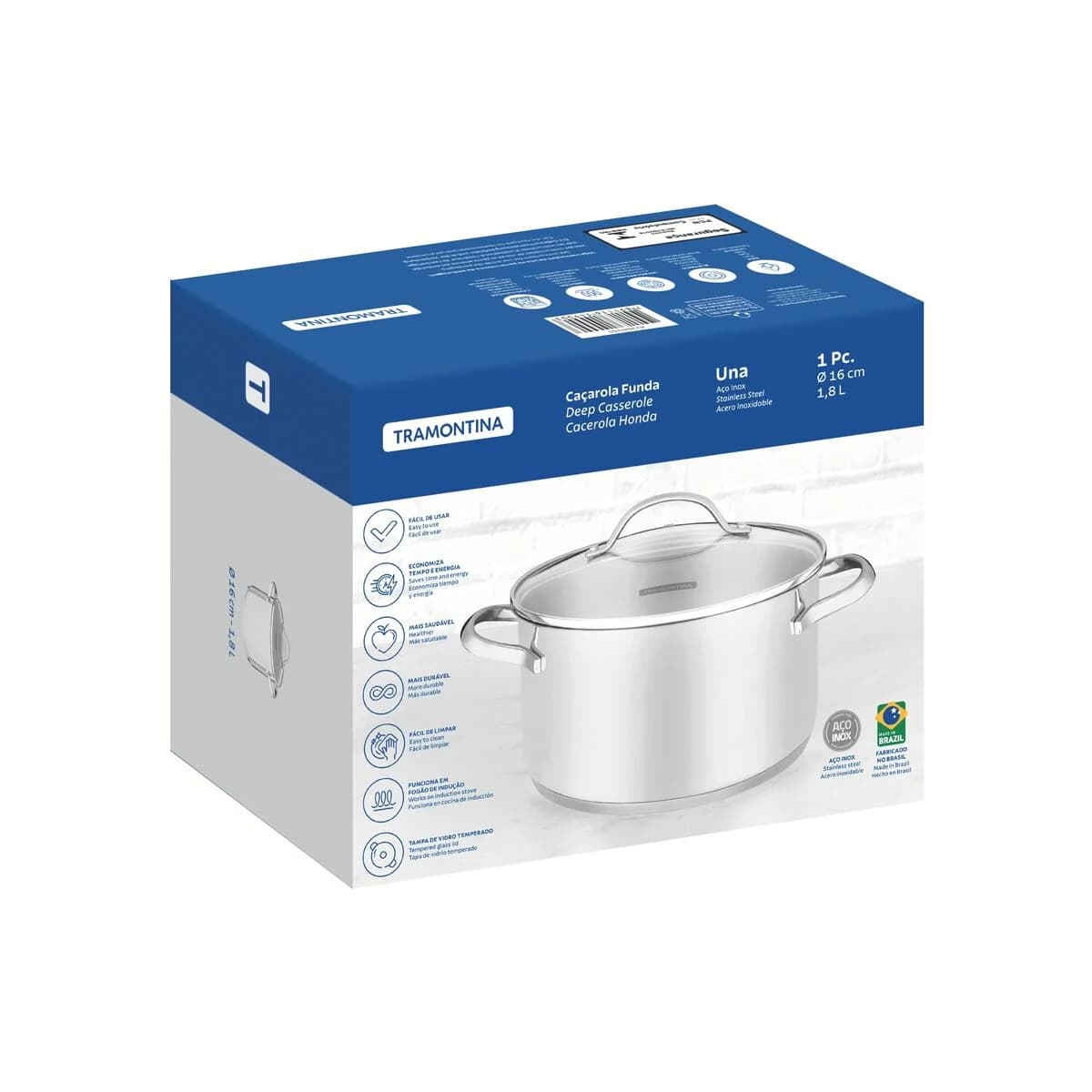 Olla Tramontina Induccion 16 Cm 1,80 Litros Acero Inox Una — imagen 2 de 2