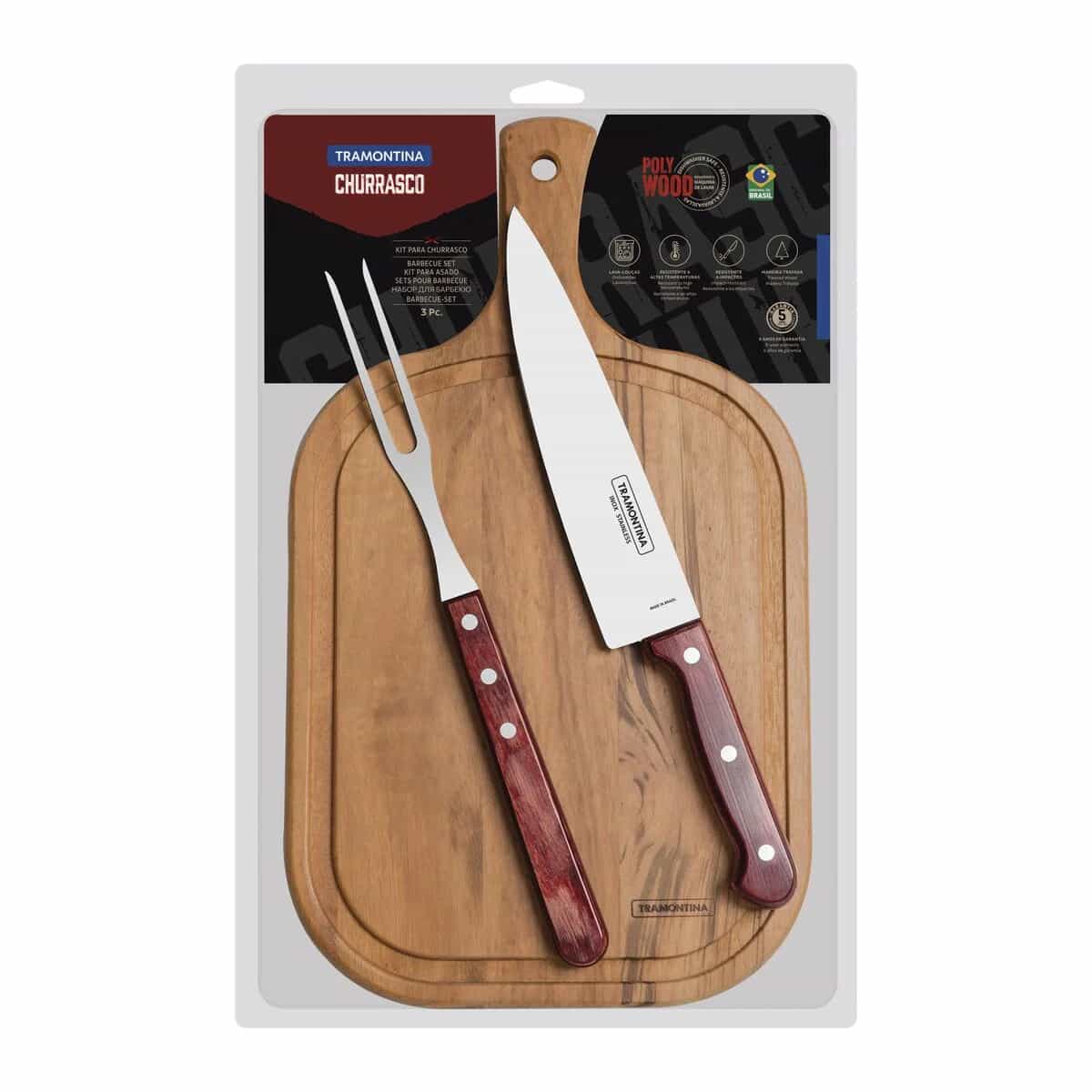 Juego De Asado Tramontina Polywood Cuchilla Tabla 3 Piezas