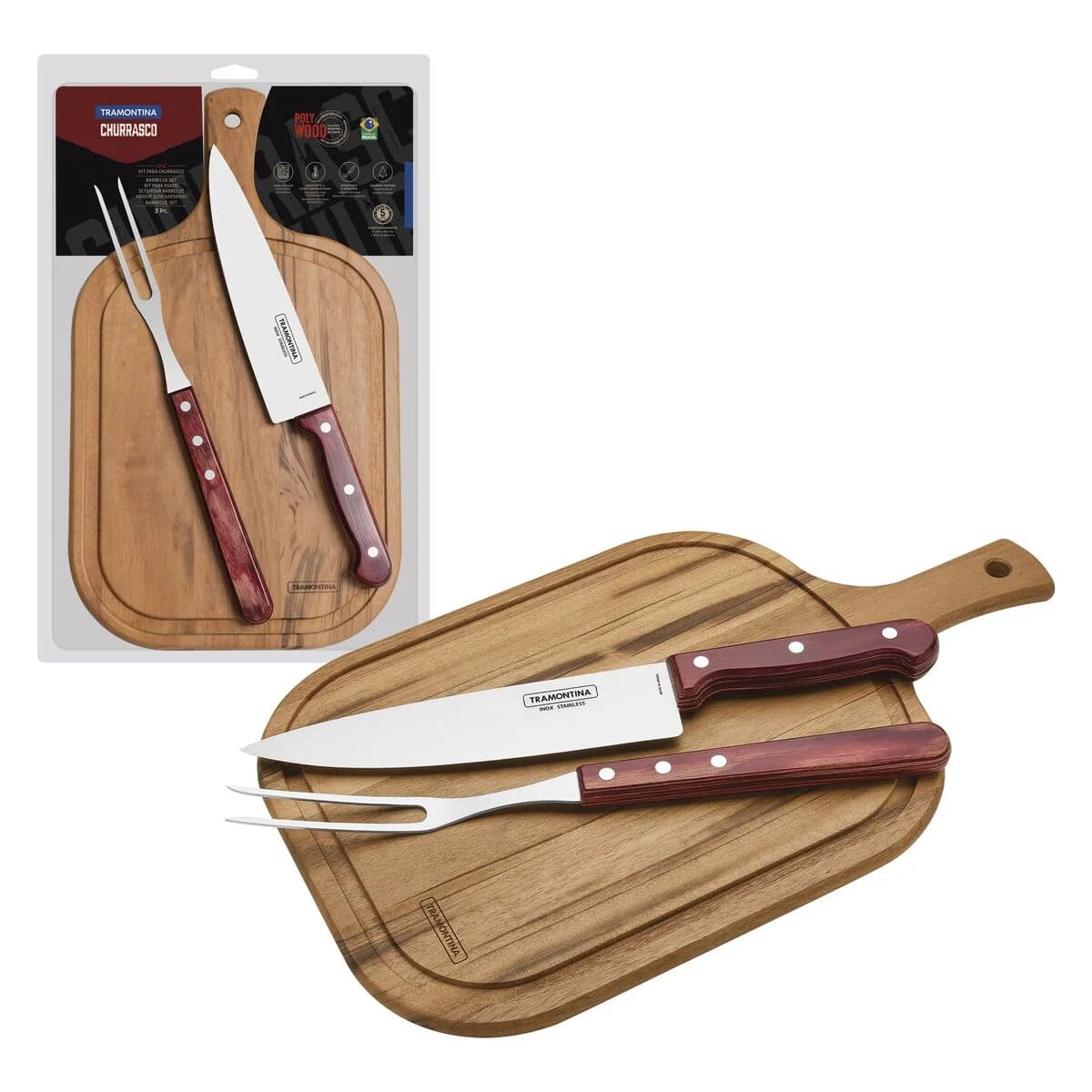 Juego De Asado Tramontina Polywood Cuchilla Tabla 3 Piezas — imagen 2 de 2
