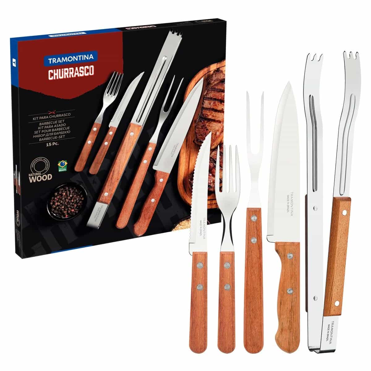 Juego De Asado Tramontina 15 Piezas Dynamic Madera Parrilla