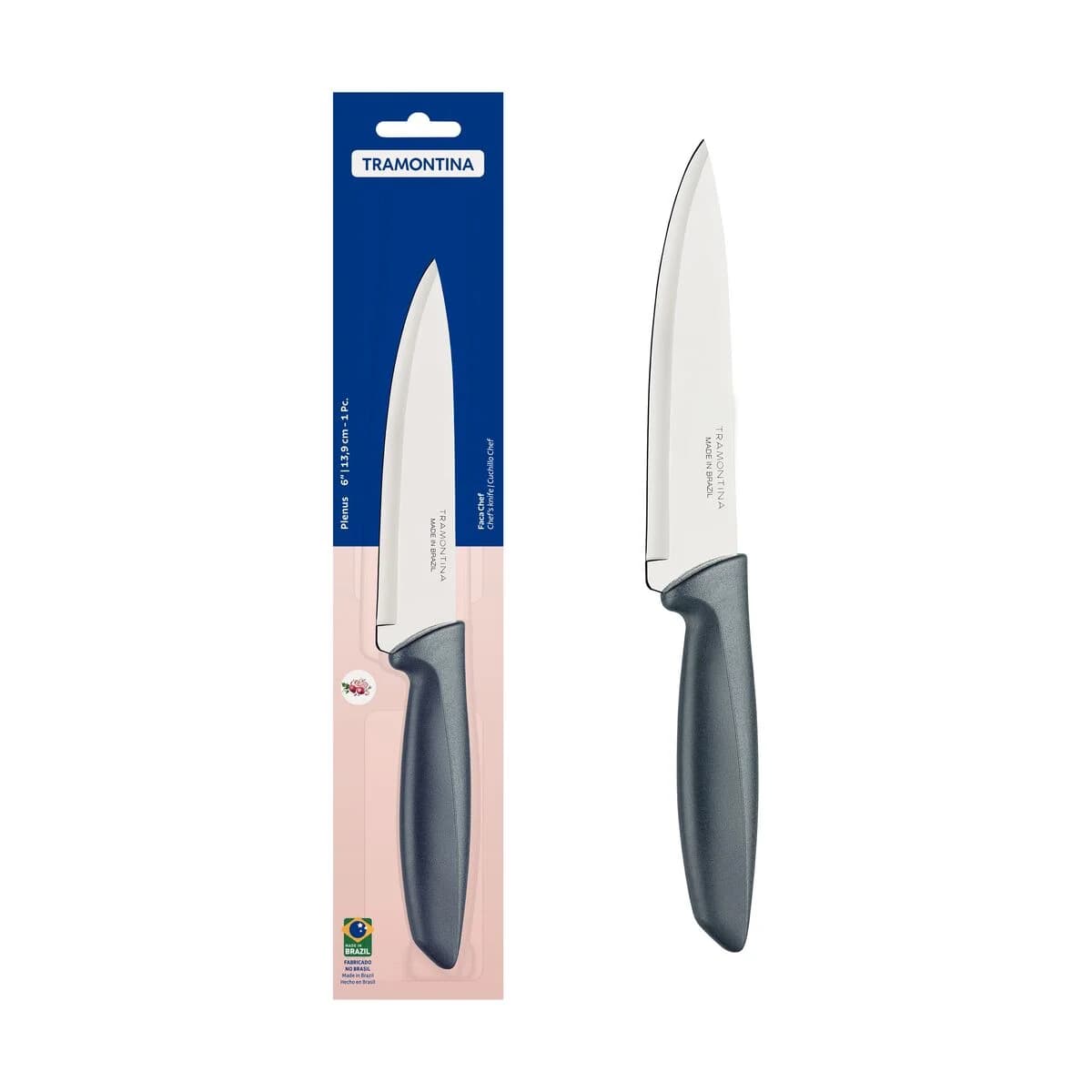 Cuchillo chef Tramontina Plenus de acero inoxidable 6 pulgadas con mango gris — imagen 1 de 3