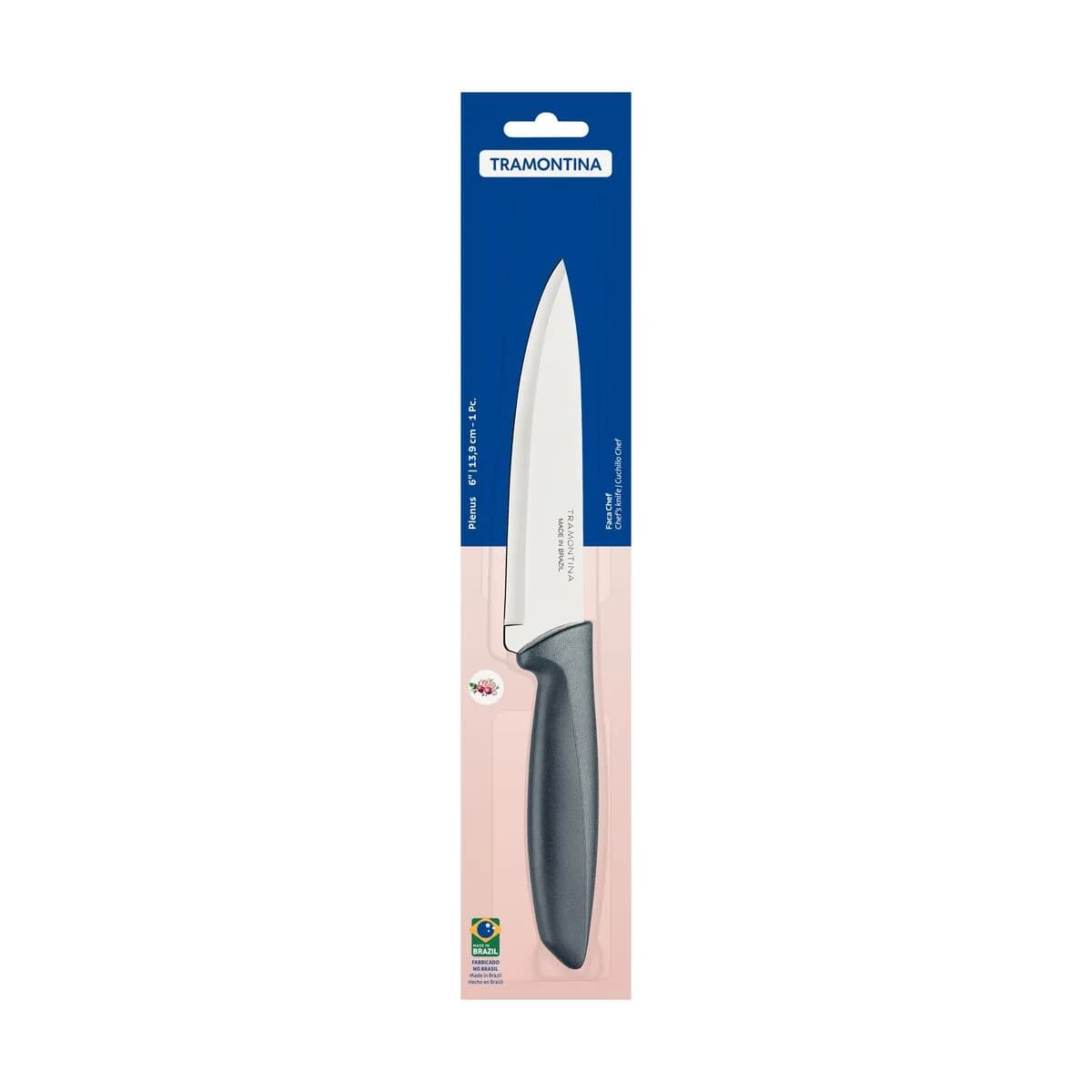 Cuchillo chef Tramontina Plenus de acero inoxidable 6 pulgadas con mango gris — imagen 2 de 3