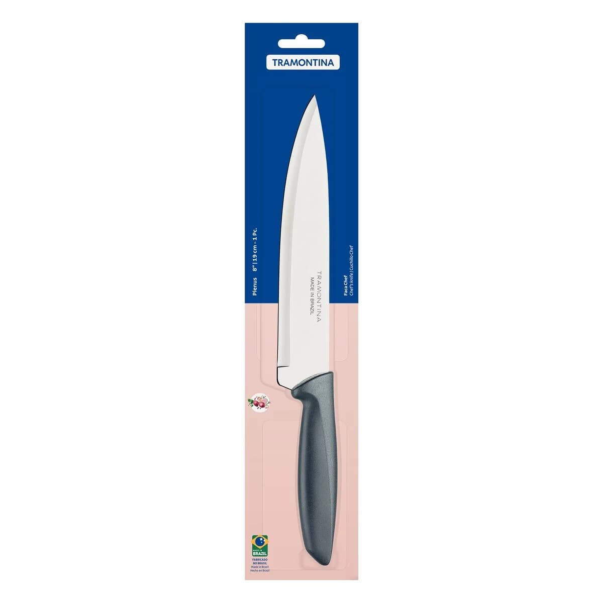 Cuchillo chef Tramontina Plenus de acero inoxidable 8 pulgadas con mango gris — imagen 2 de 3