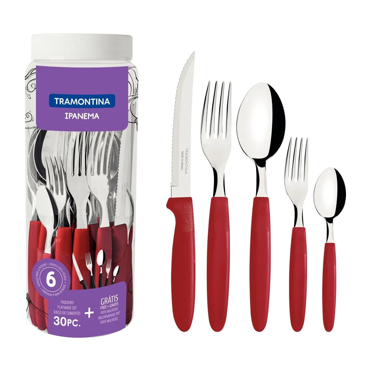 Juego De Cubiertos Tramontina Ipanema 30 Piezas Rojo — imagen 1 de 4