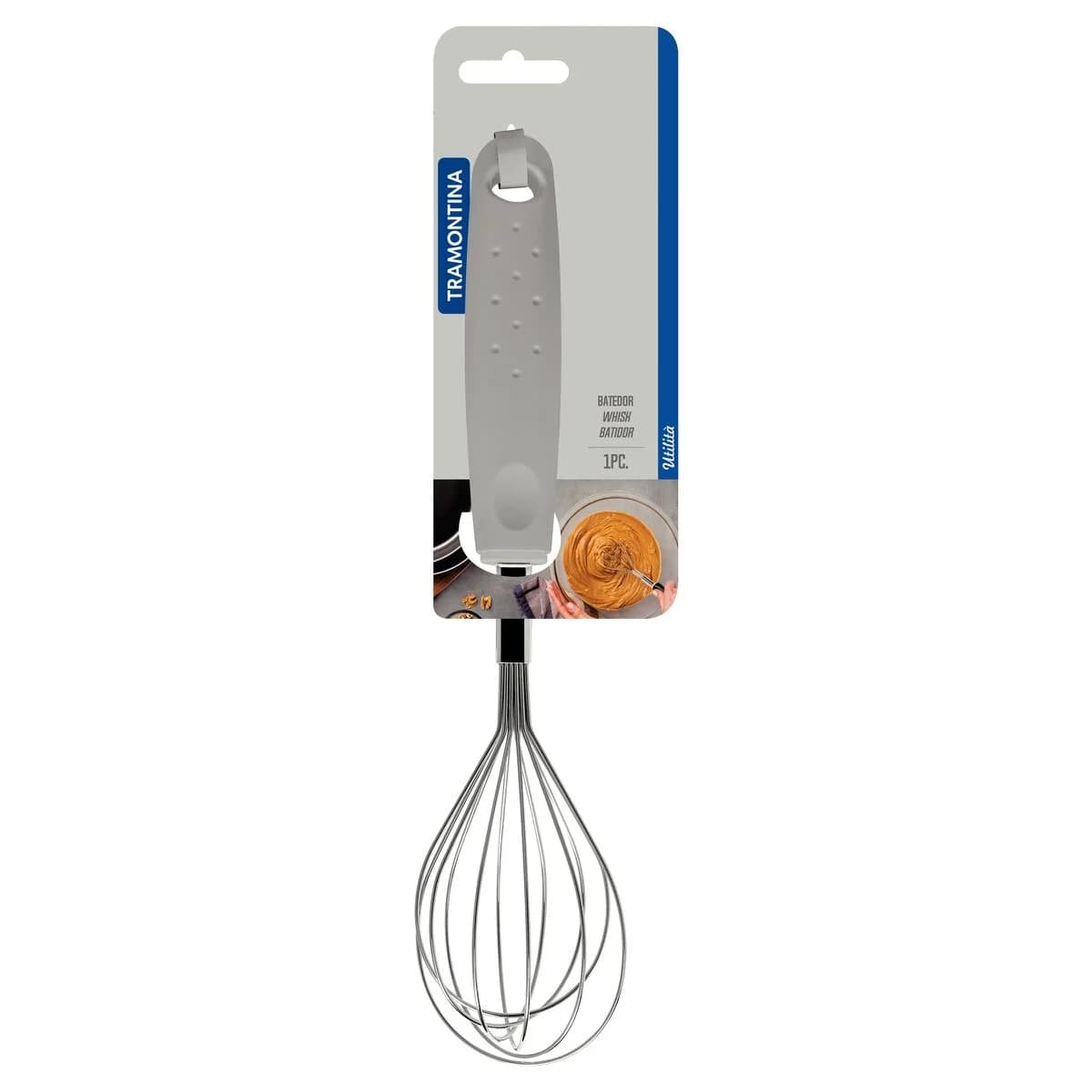 Batidor manual Tramontina Utilità de acero inoxidable 27.4 cm con mango blanco — imagen 2 de 3