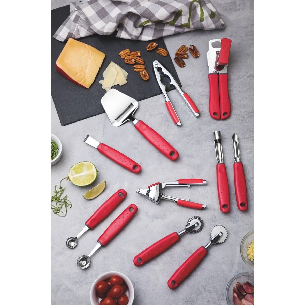 Abrelatas Tramontina Utilità de acero inoxidable 20 cm con mango rojo — imagen 3 de 3