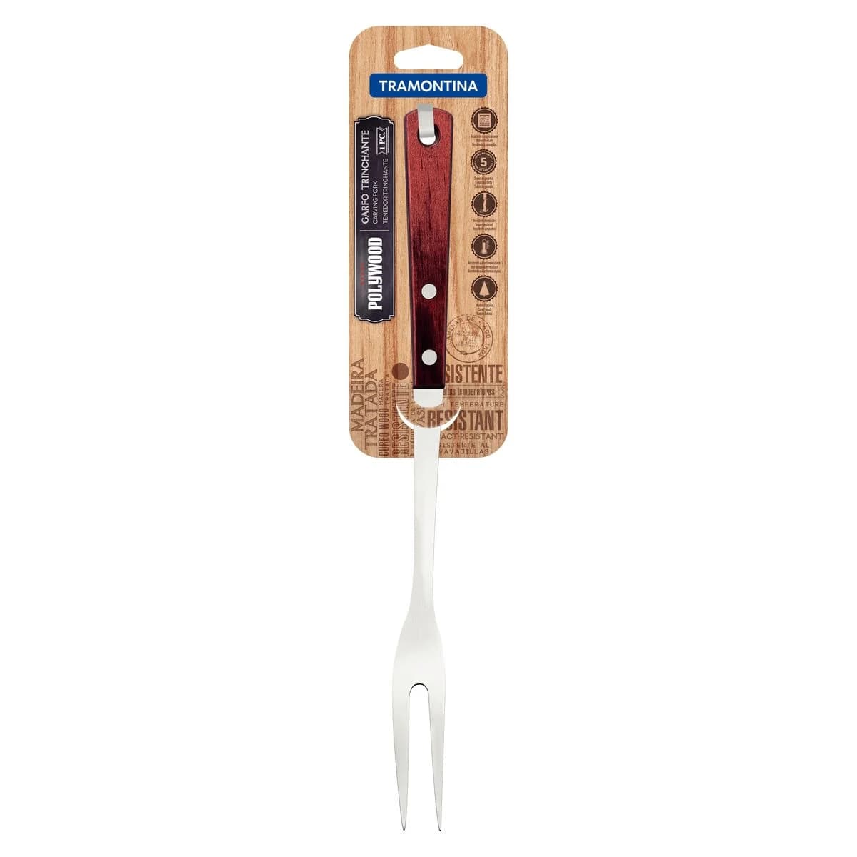 Tenedor De Asado Tramontina Polywood Acero Inoxidable Rojo — imagen 3 de 4