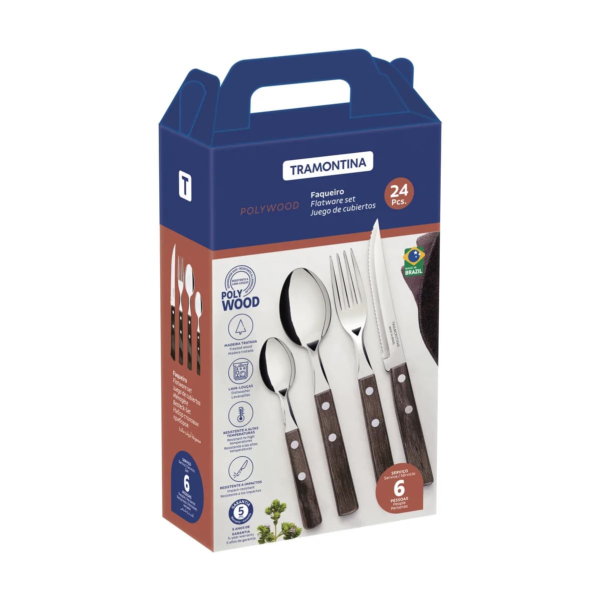 Juego De Cubiertos Tramontina Polywood 24 Piezas Acero Inox — imagen 3 de 4