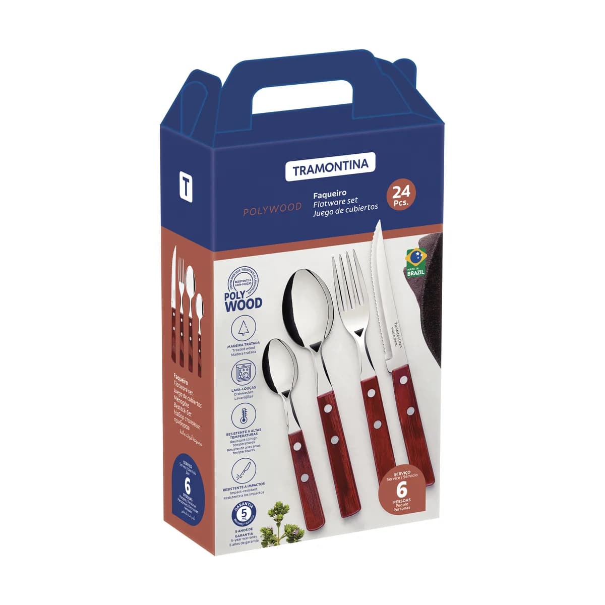 Juego De Cubiertos Tramontina Polywood 24 Piezas Acero Inox — imagen 3 de 5