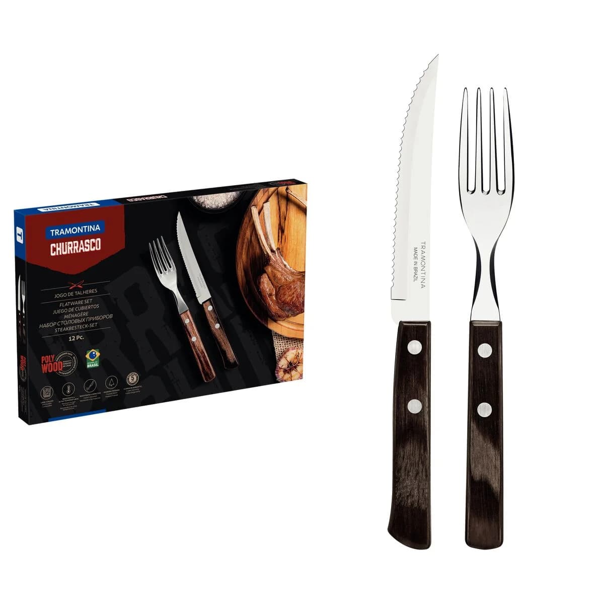 Juego De Cubiertos Tramontina Polywood Asado Madera 12 Pz — imagen 2 de 6