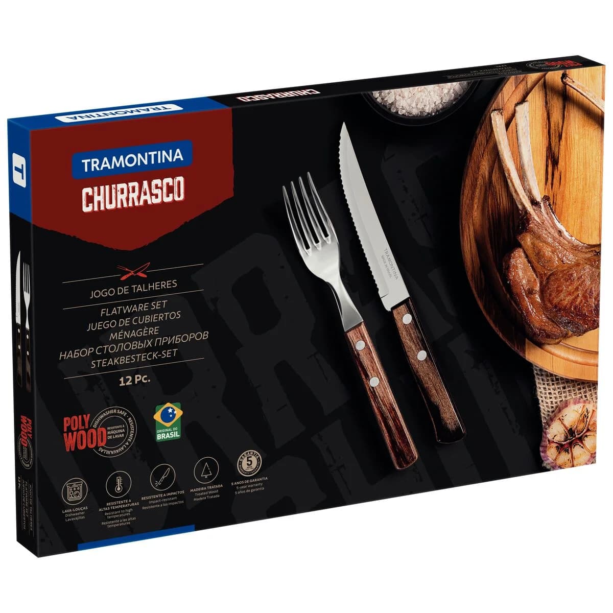 Juego De Cubiertos Tramontina Polywood Asado Madera 12 Pz — imagen 3 de 6