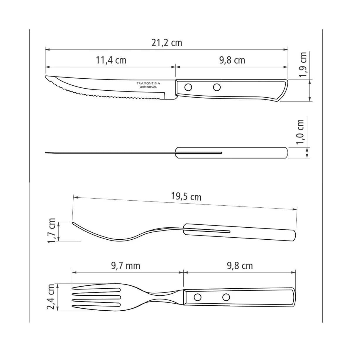 Juego De Cubiertos Tramontina Polywood Asado Madera 12 Pz — imagen 4 de 6