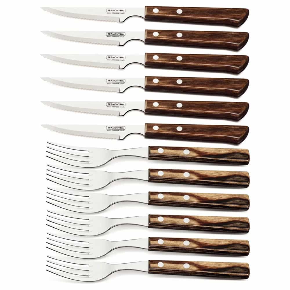 Juego De Cubiertos Tramontina Polywood Asado Madera 12 Pz