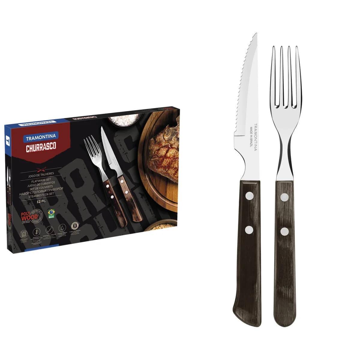 Juego De Cubiertos Tramontina Polywood Asado Madera 12 Pz — imagen 2 de 4