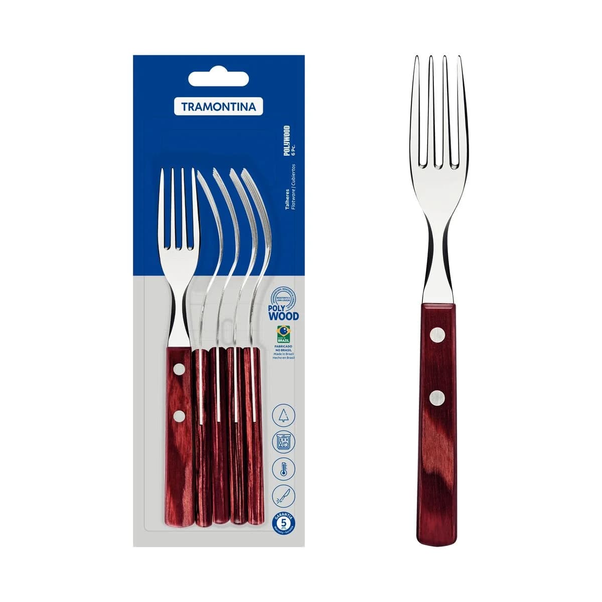 Tenedor De Mesa Tramontina Polywood Acero Inox X6 Unid — imagen 2 de 5