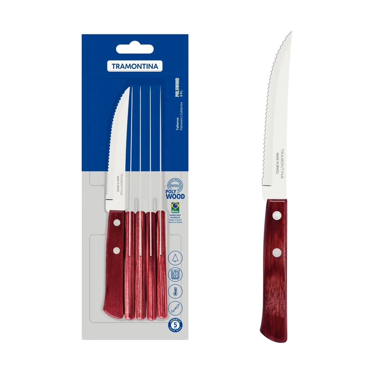 Cuchillo De Asado Tramontina Polywood Acero Inox X6 Unid — imagen 2 de 5