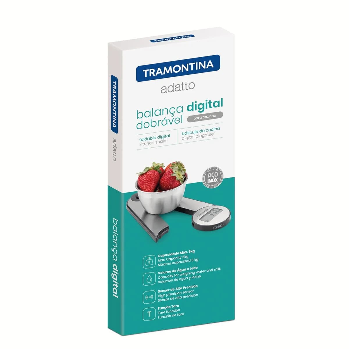 Balanza Digital Tramontina Adatto Plegable Cocina Acero Inox — imagen 3 de 4
