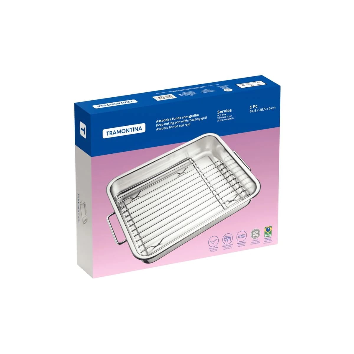 Asadera con Rejilla Tramontina Acero Inox 34 x 28 cm 4,6 L — imagen 2 de 4