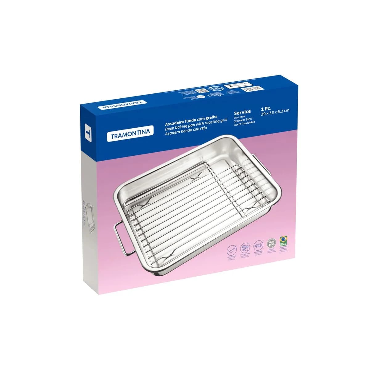 Asadera con Rejilla Tramontina Acero Inox 39 x 33 cm 6,4 L — imagen 2 de 4