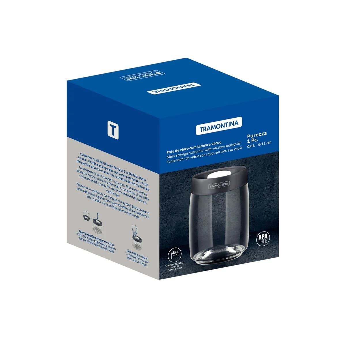 Frasco De Vidrio Tramontina Purezza Hermetico 800 Ml — imagen 4 de 10