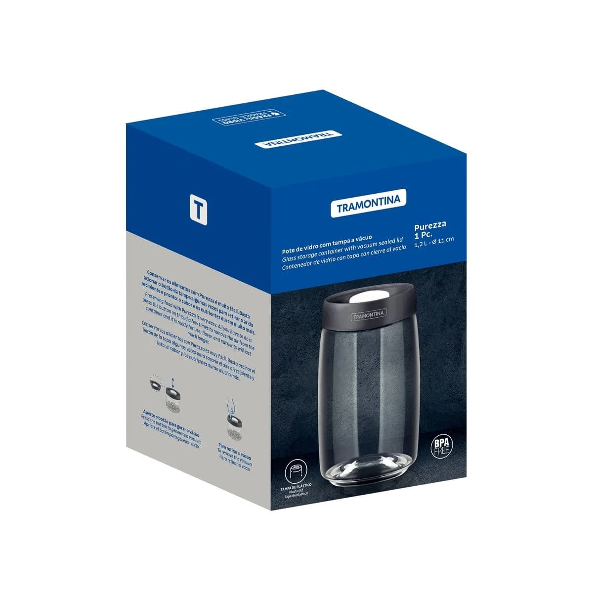 Frasco De Vidrio Tramontina Purezza Hermetico 1200 Ml — imagen 4 de 10