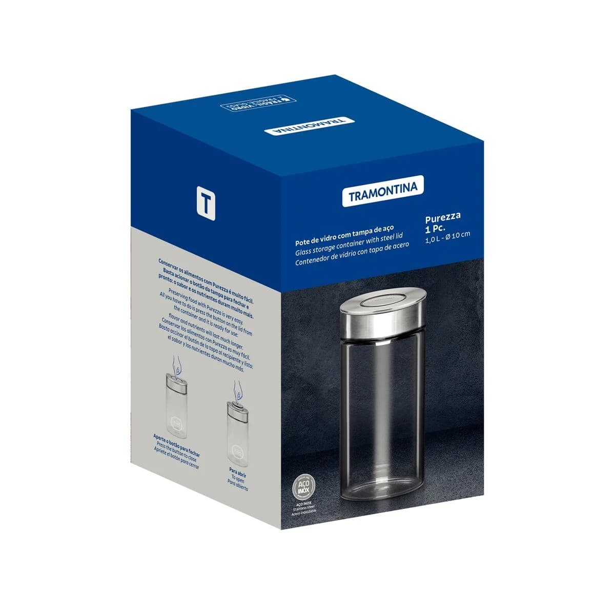 Frasco De Vidrio Tramontina Purezza Tapa Acero 1000 Ml — imagen 6 de 10