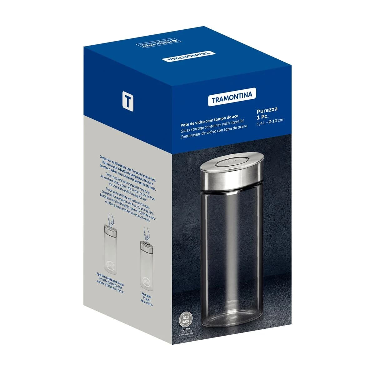 Frasco De Vidrio Tramontina Purezza Tapa Acero 1400 Ml — imagen 5 de 8