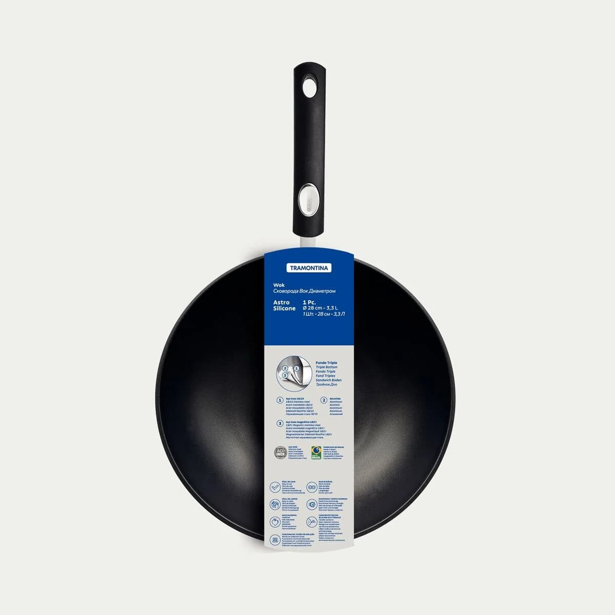 Wok Tramontina Silicone Induccion Triple Fondo 28 CM — imagen 2 de 5