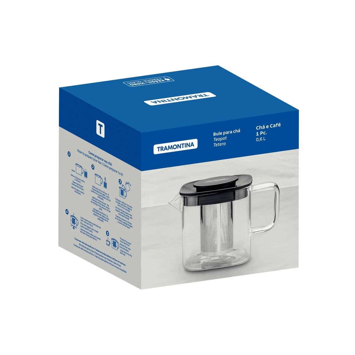 Tetera Vidrio Acero Inoxidable Infusor de 600 ml Tramontina — imagen 3 de 10