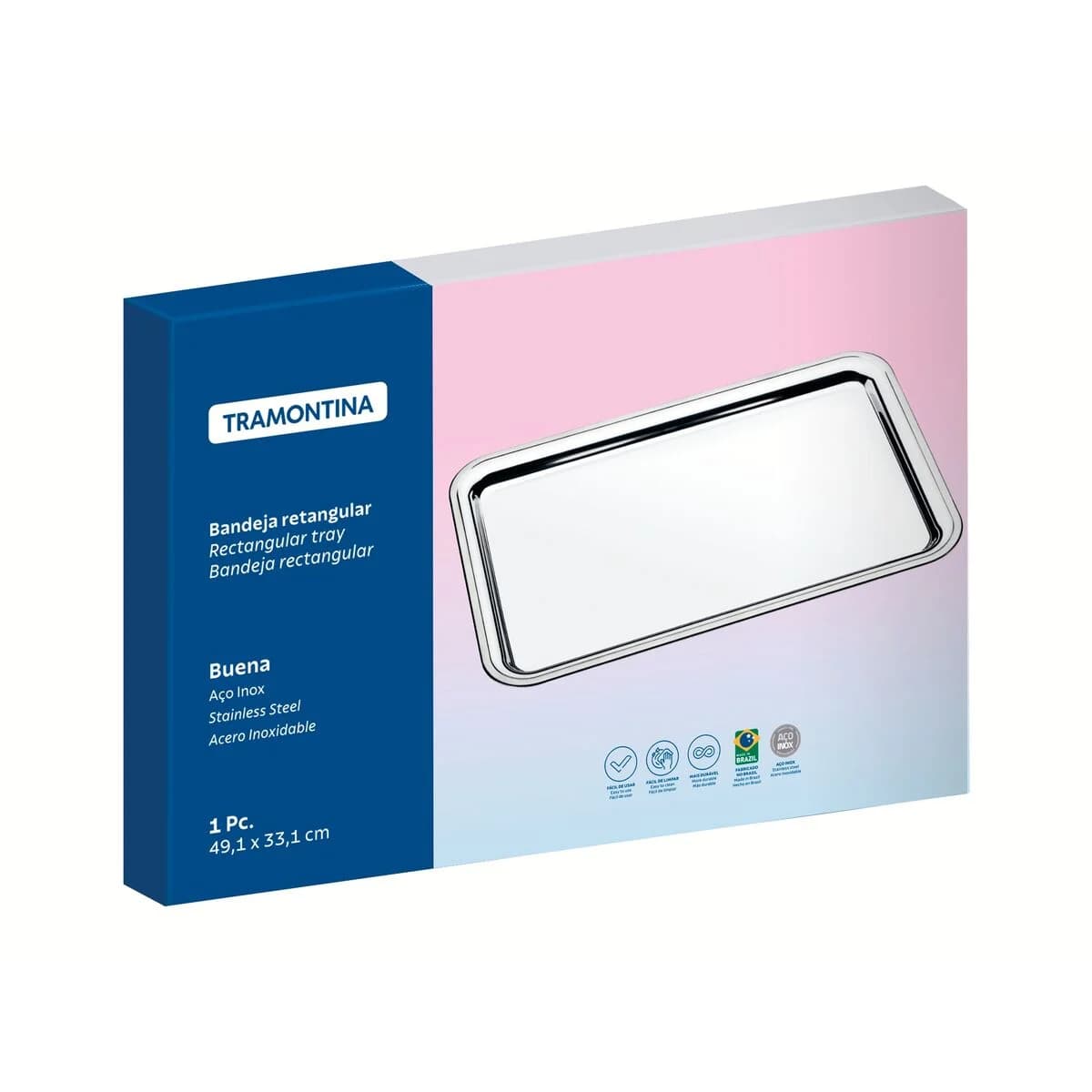 Bandeja rectangular de acero inoxidable Tramontina Buena 49.1 x 33.1 cm — imagen 2 de 5