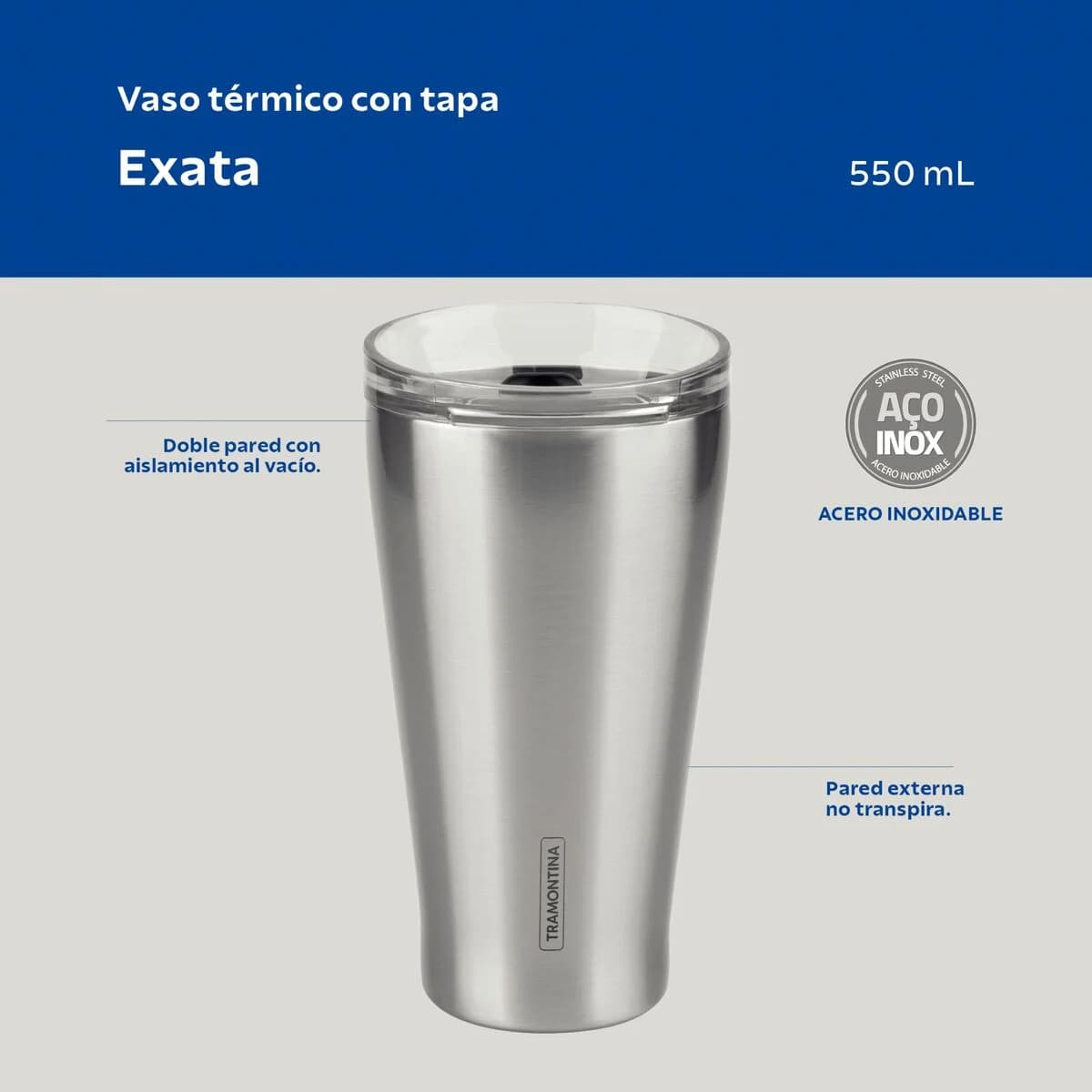 Vaso Termico Tramontina Exata Acero Inoxidable 550 ml — imagen 3 de 5