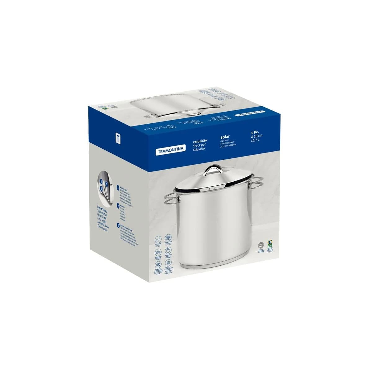 Olla Tramontina Acero Inoxidable Induccion 9,6 Litros Solar — imagen 2 de 3