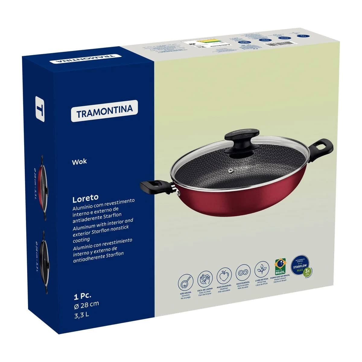 Wok Tramontina Antiadherente Loreto 28 cm 3,3 Litros Negro — imagen 2 de 3