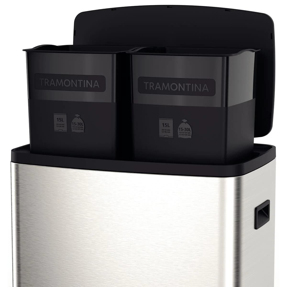Basurero en Acero Inox Pedal Tramontina Octos 15+15 litros — imagen 2 de 4