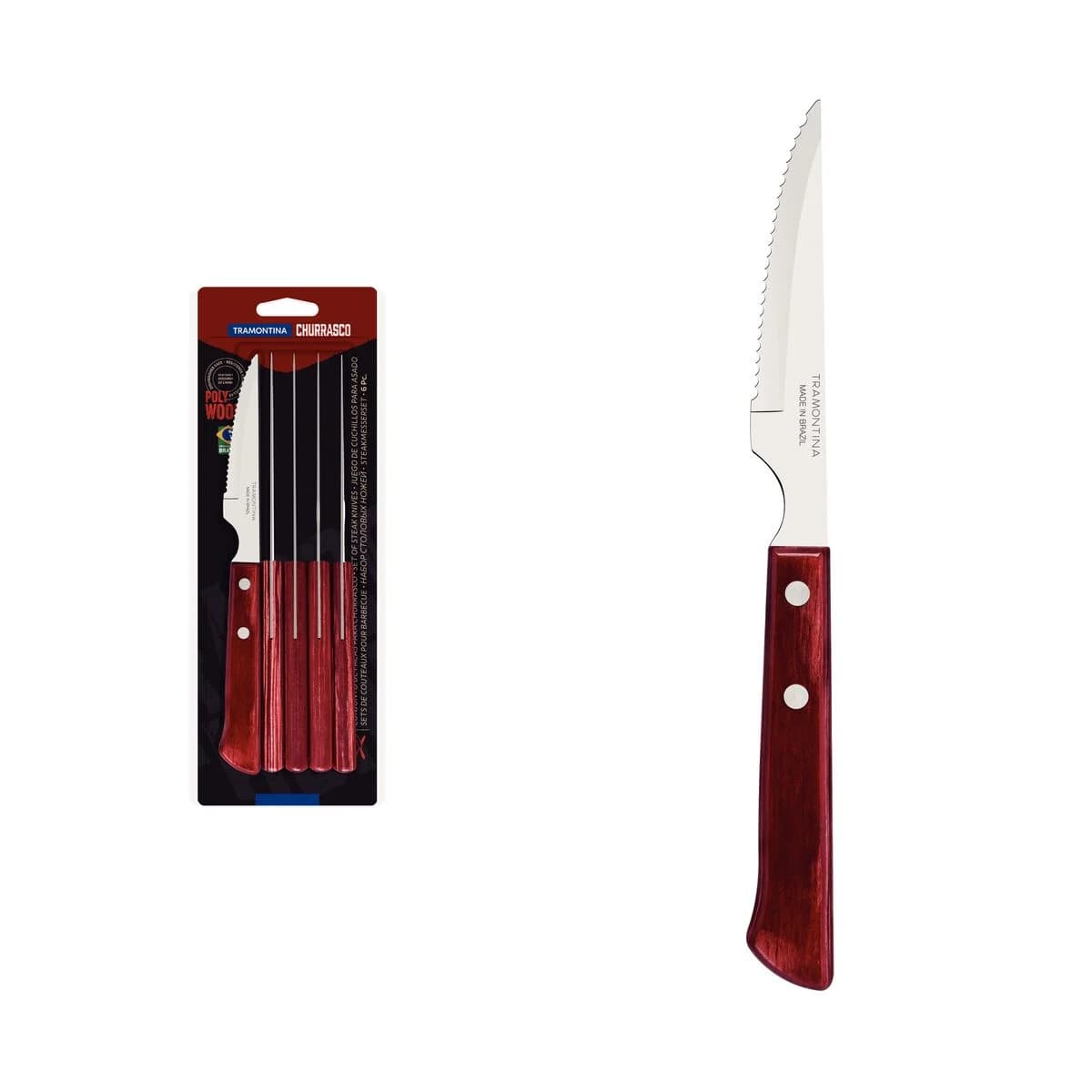 Cuchillo De Asado Tramontina Polywood Acero Inox X6 Unid — imagen 2 de 4