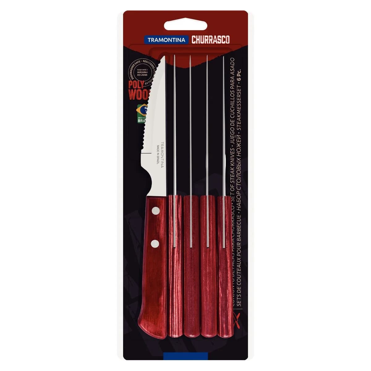 Cuchillo De Asado Tramontina Polywood Acero Inox X6 Unid — imagen 3 de 4