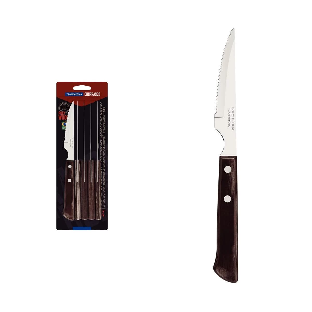 Cuchillo Asado Mango Madera X6 Unid. Tramontina Churrasco — imagen 2 de 3