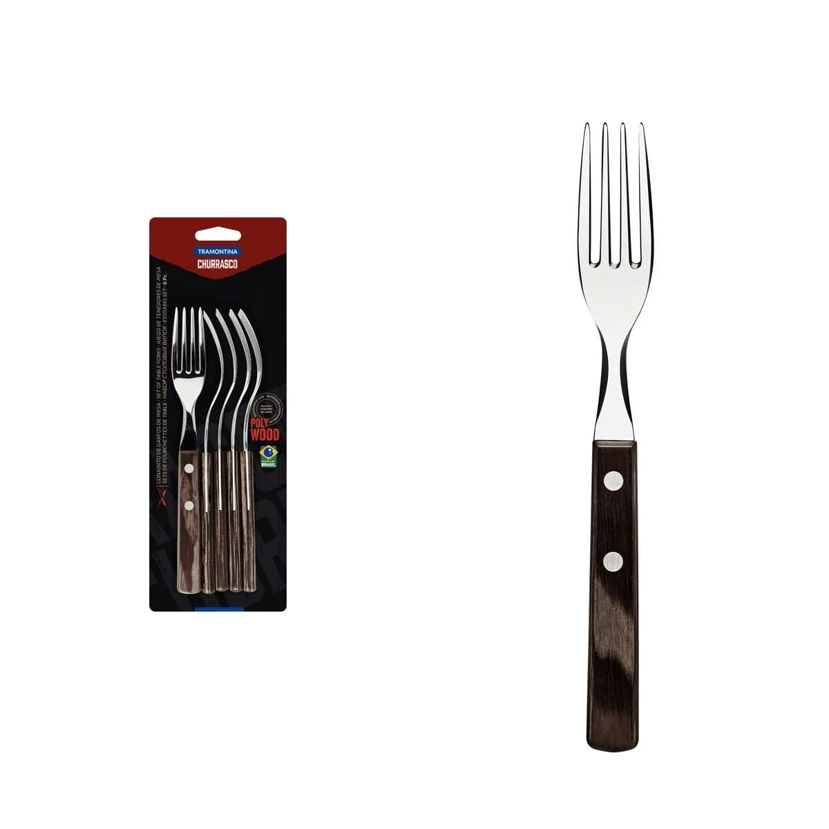 Tenedor De Mesa Polywood Tramontina Acero Inox X6 Unid. — imagen 2 de 4