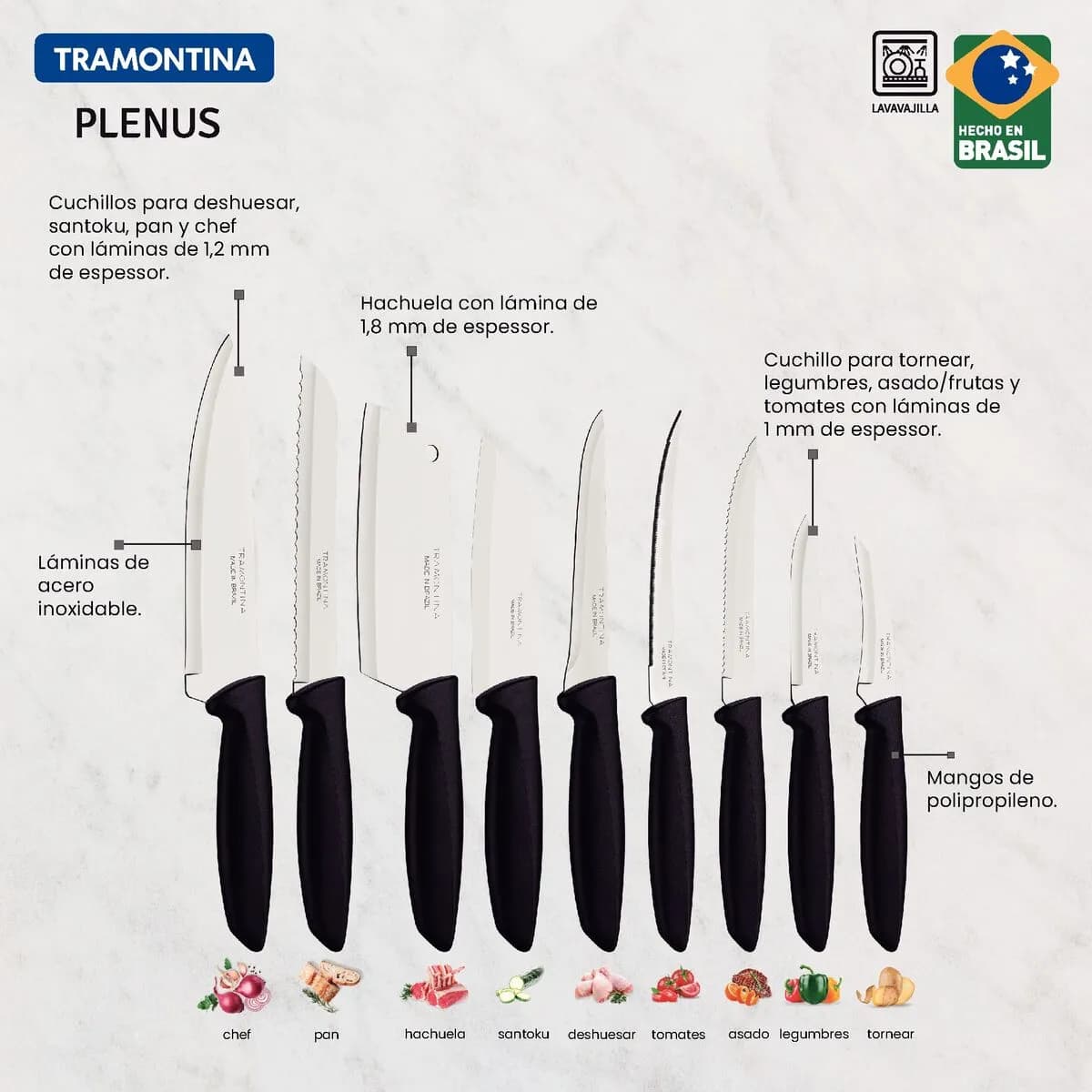 Juego De Cuchillas Tramontina Plenus Acero Inoxidable 9 Pz — imagen 3 de 3