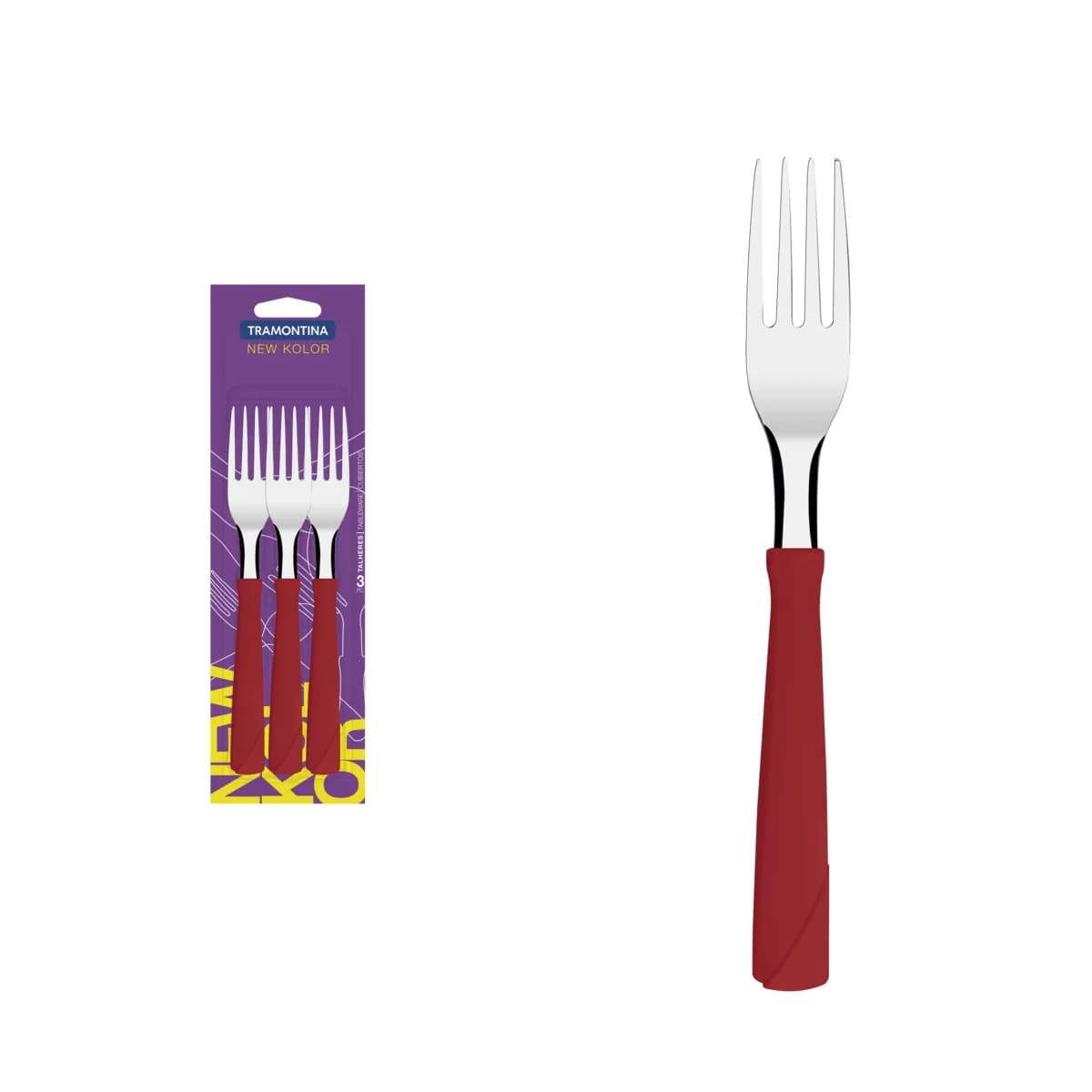 Tenedor De Mesa Tramontina New Kolor X3 Unid Rojo — imagen 2 de 3