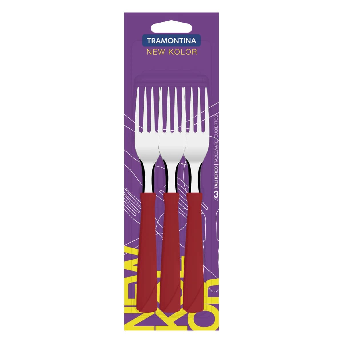 Tenedor De Mesa Tramontina New Kolor X3 Unid Rojo — imagen 3 de 3