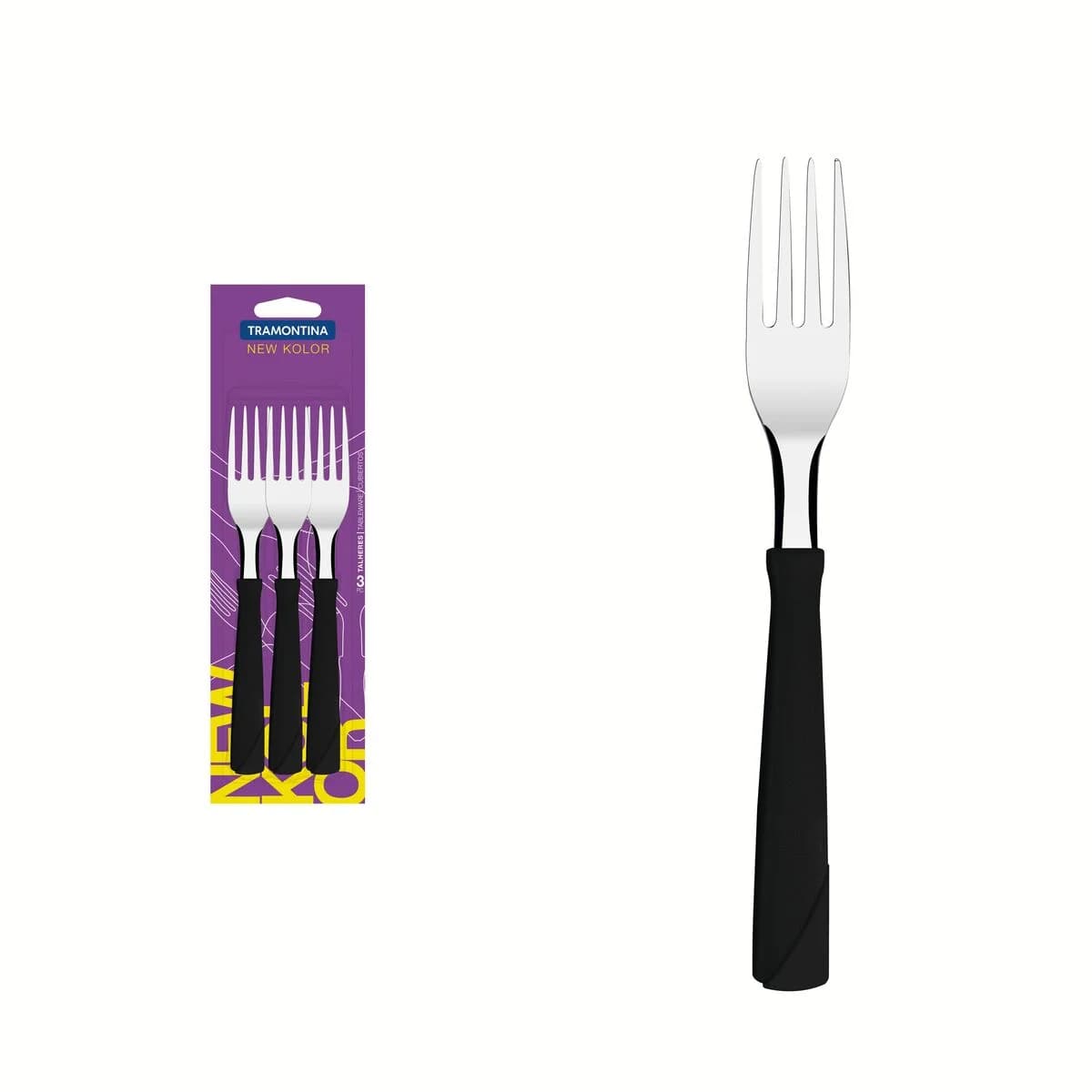Tenedor De Mesa Tramontina New Kolor X3 Unid Negro — imagen 2 de 3