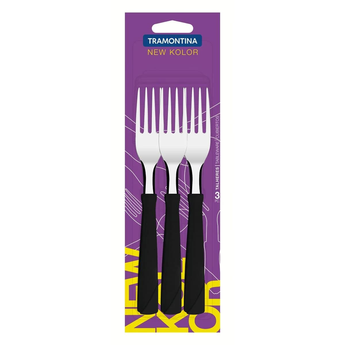 Tenedor De Mesa Tramontina New Kolor X3 Unid Negro — imagen 3 de 3