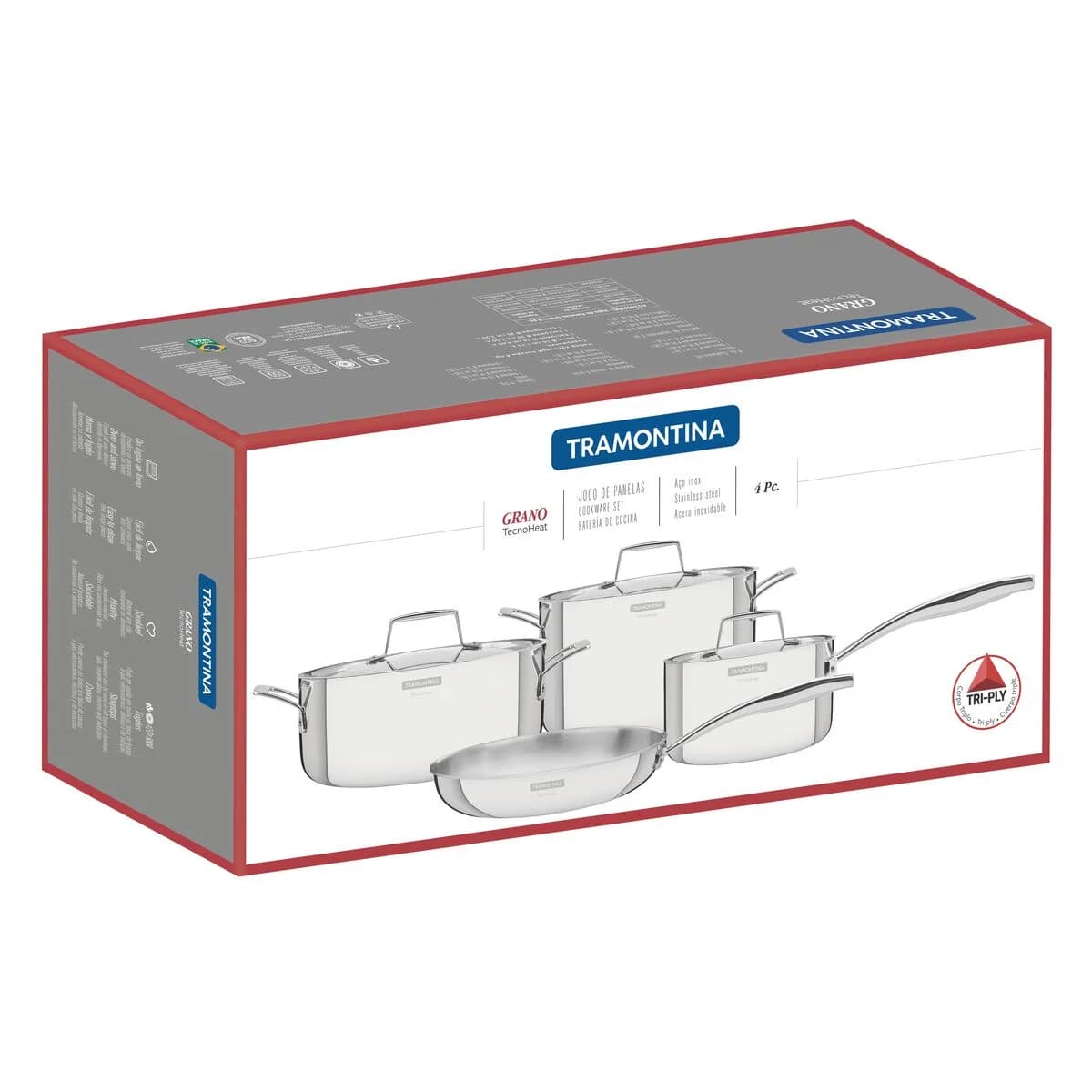 Bateria de Cocina Tramontina Ollas Induccion Grano 4 Piezas Acero Inoxidable — imagen 2 de 10