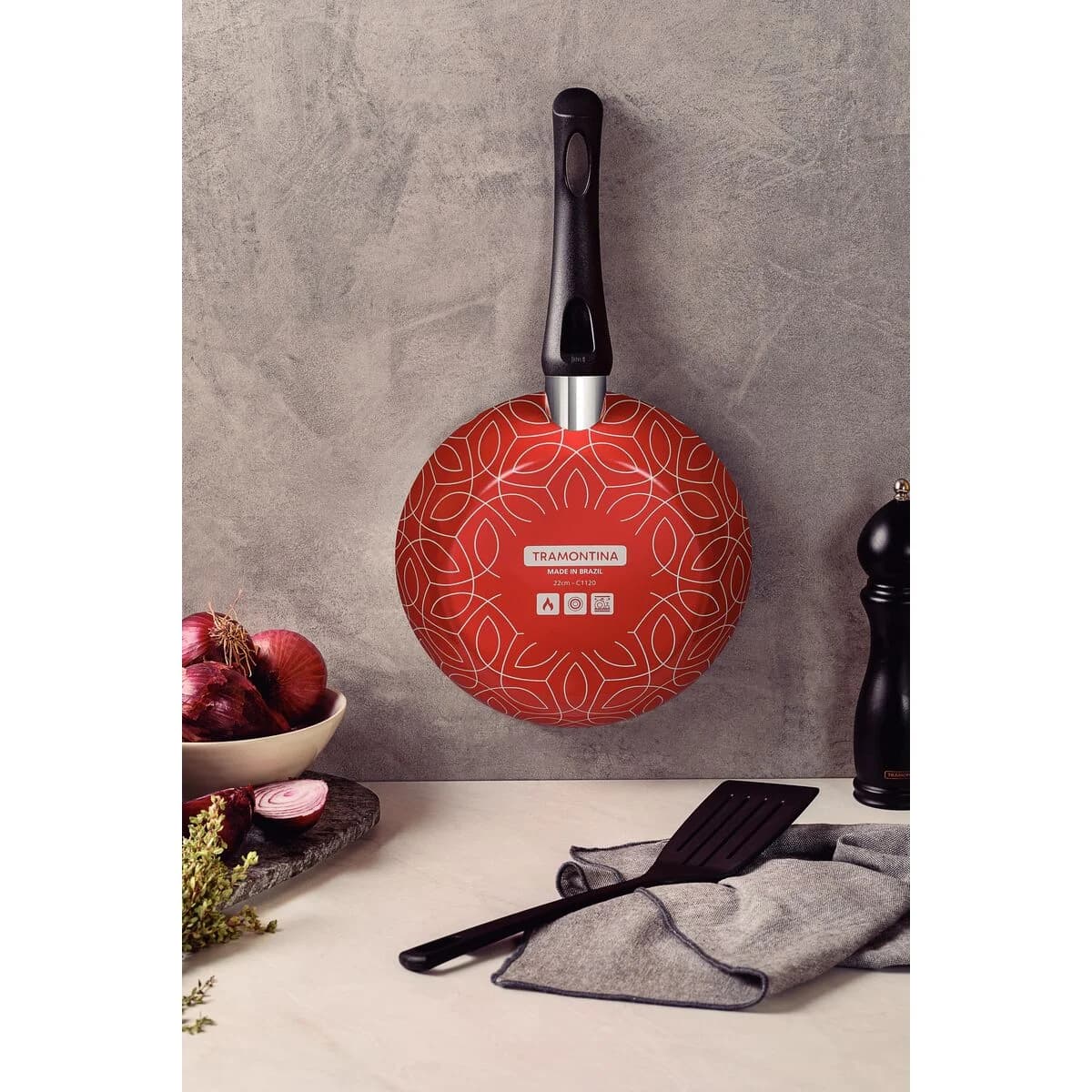Sarten Tramontina Paris 28 Cm Antiadher Siliconado Rojo — imagen 3 de 3